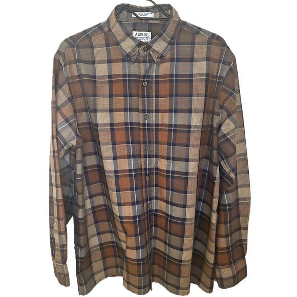 Vintage ARROW Sport Men's Large Brown Plaid Shirt - Picture 1 of 10